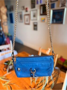 Rebecca Minkoff Blue MAC Leather Convertible Crossbody w/ Chain Strap